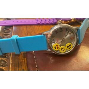 Women's silver Tone Justice Watch with Floating Smiley Faces